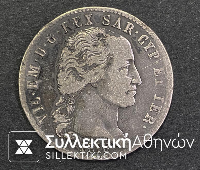 ITALY - KINGDOM OF SARDINIA - VICTOR-EMMANUEL I 5 Lire 1818